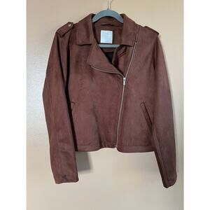 LC Lauren Conrad Faux Suede Moto Jacket Womens Large Brown Mauve 2024 Kohls